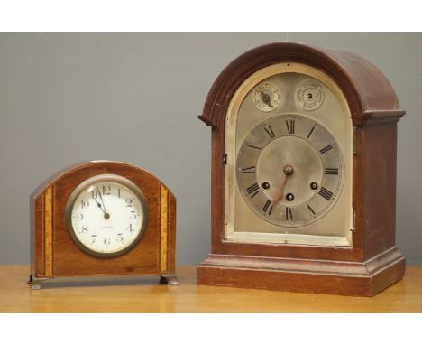 Early 20th century mahogany cased mantel clock with 'Gustav Becker' triple train driven chiming movement (H29cm), and an Edwa