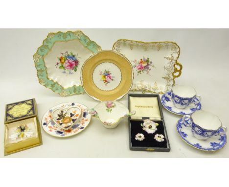 Collection of Royal Crown Derby comprising pair Bouillon cups and saucers no. 3901, Imari pattern tea plate and heart shaped 