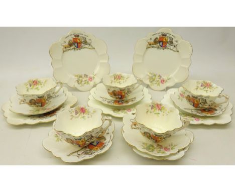 Late Victorian Wileman &amp; Co. Foley china Queen Victoria Diamond Jubilee commemorative part tea set comprising five breakf