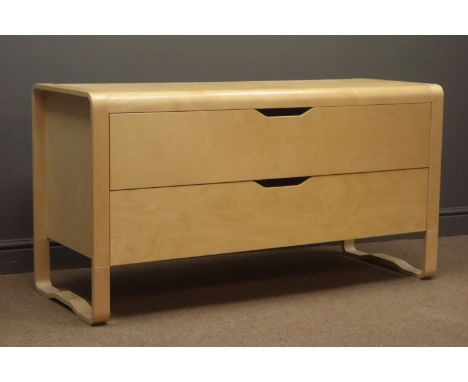 Light wood chest, two drawers, laminated supports, W130cm, H70cm, D50cm