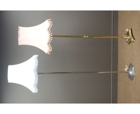 Gilt standard lamp with shade (H144cm) and a stainless steel effect standard lamp with shade, (H158cm) (This item is PAT test