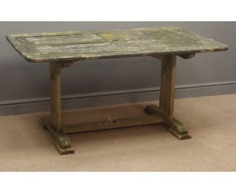 Hardwood garden table, bench and two armchairs, 'Forge Products, Hutton Le Hole'