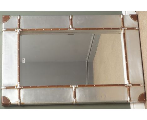 Vintage suitcase style zinc framed rectangular wall mirror, 81cm x 121cm