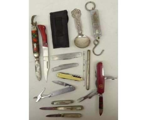 Two silver hallmarked mother of pearl fruit knives and other pen knives in one box