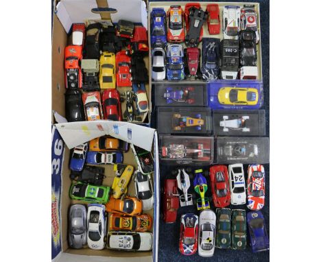 Over fifty Scalextric and other slot cars including six boxes