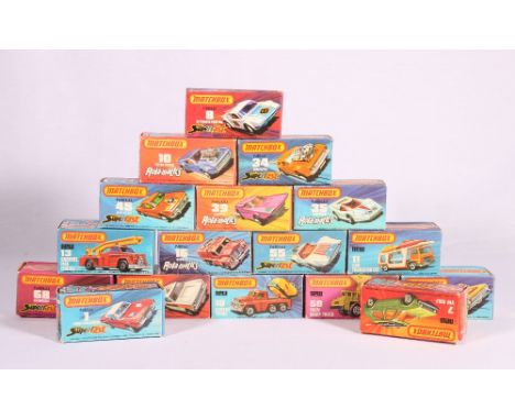 Seventeen Matchbox 75 Series model vehicles numbers 1, 7, 8, 10, 11, 13, 16, 19, 20, 34, 35, 39, 45, 55, 57, 58 and 68 (unver