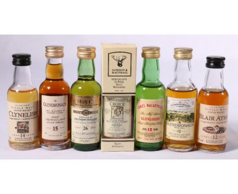 Single malt Scotch whisky miniatures to include ARDBEG 1975, G & M Connoisseurs Choice 40% vol, LINLITHGOW 26 y.o. Old Malt C
