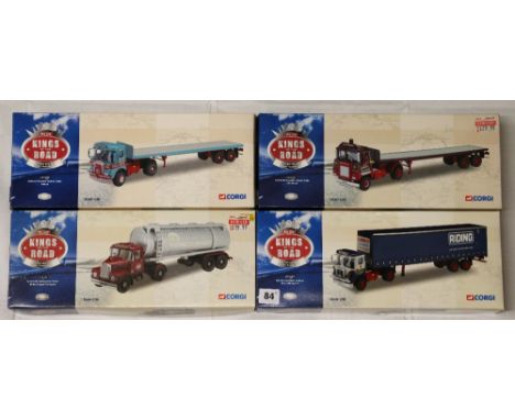 Four Corgi 1:50 Kings of the Road diecast models including CC12504 Pollock Atkinson Borderer flatbed trailer, with certificat