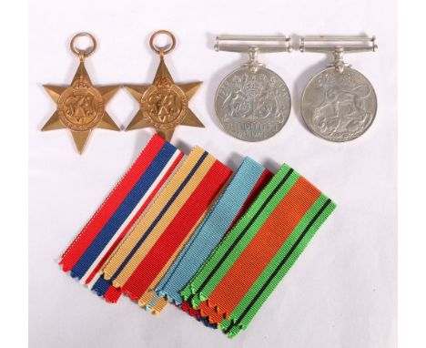 WWII four medal group including war medal, defence medal, 1939-1945 Star and Africa star with North Africa 1942-43 clasp in i