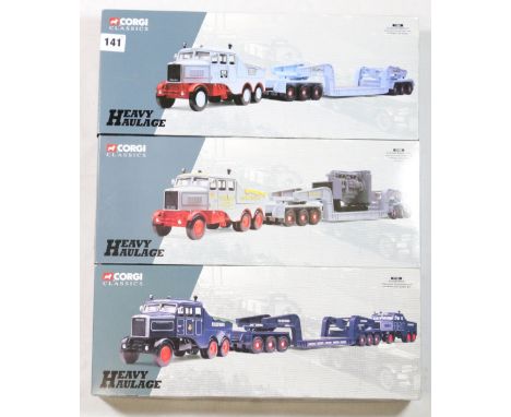 Three Corgi Heavy Haulage 1:50 scale articulated lorry models including 17701 Pickfords Scammell constructor and a 24-wheel l