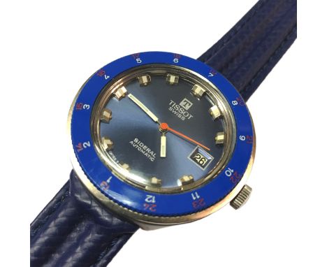 TISSOT Circa 1970 Siderial automatic . A wrist watch , round case , addorned by blue bezel self winding movement , blue dial 