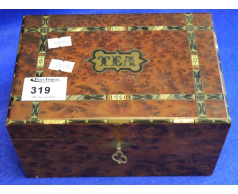 Walnut inlaid two section tea caddy.