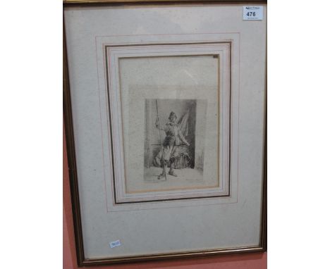 After Meissonier, portrait of a soldier, signed and dated in the plate: 1897, uncoloured etching.  Framed and glazed.