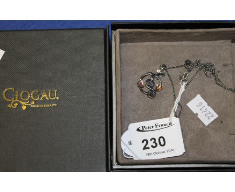 Clogau silver Art Nouveau style stone set pendant on chain. CONDITION REPORT: Good condition, Some surface wear with use but 