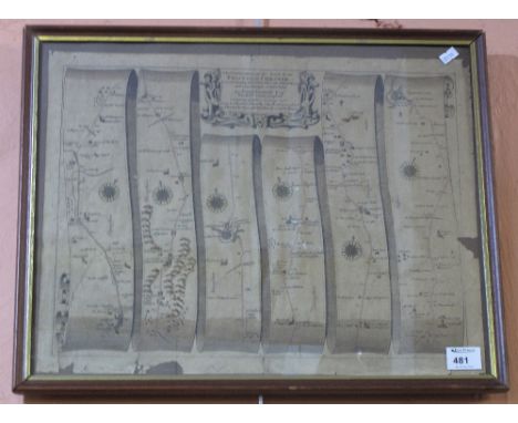 John Ogilby, 'The Continuation of the Road from Bristol to Chester', original strip road map.  Framed and glazed.