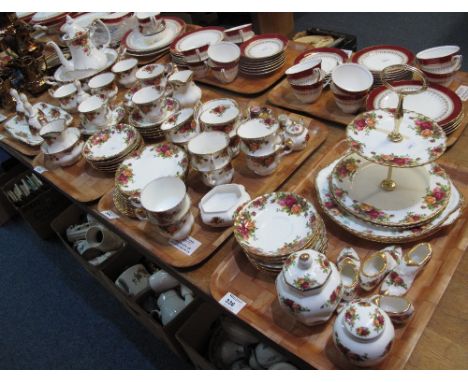 Four trays of Royal Albert bone china 'Old Country Roses' teaware and other items to include: teacups and saucers; teapot; mi