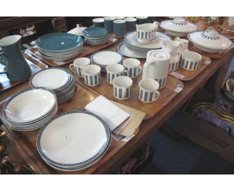 Four trays of Royal Doulton English Translucent china 'Moonstone' tea and dinnerware items to include: teacups and saucers; v