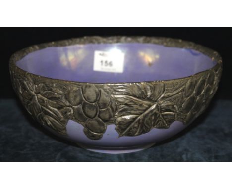 Carltonware china purple ground bowl with overlaid repousse metal mount.