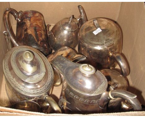 Box of assorted metalware to include: silver plated tea service; other teaware items etc.