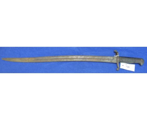 1856 pattern British sword bayonet with Yatagan shaped blade.  Lacks scabbard.  Stamped numerals: WD over M over 28 over B.