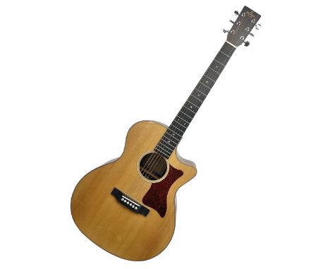 Sigma GMC-1E semi-acoustic guitar with cut-away body, sapele mahogany back and ribs and solid spruce top; bears label Model G
