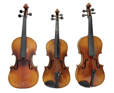 Czechoslovakian violin c1920 with 36cm two-piece maple back and ribs and spruce top, bears label 'Copy of Antonius Stradivari