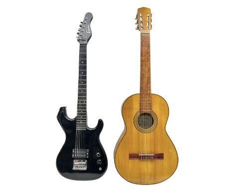 Encore black electric cut-away guitar L96cm; and Spanish Victor Garcia model 187 acoustic guitar, bears label dated 1972 L99c