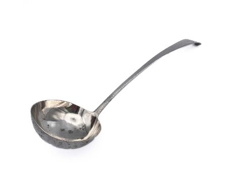 A George III Irish silver ladle. Bright cut decoration, inscribed 'KILDARE' and numbered '4' on the handle, Dublin 1801, leng
