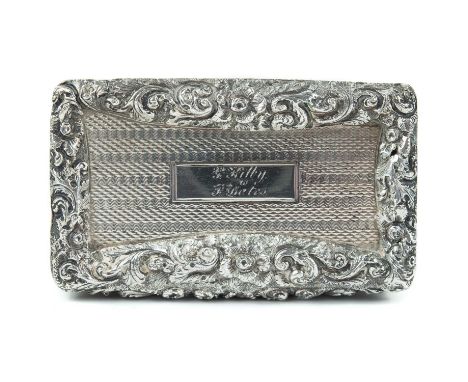 A good William IV silver snuff box by Joseph Taylor &amp; John Perry. The hinged lid and base applied in relief with floral s