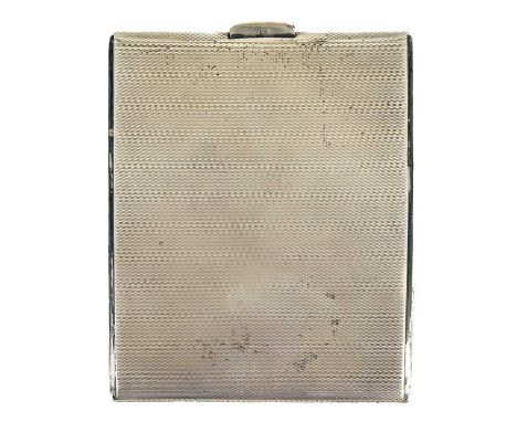 A silver engine turned cigarette case by Walker &amp; Hall. Sheffield 1952, 10 x 8cm, 4.26 toz.