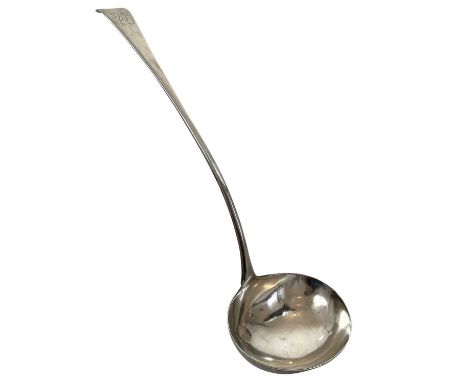 A George III silver Old English soup ladle by Solomon Hougham. London 1795, length 32cm, 5 toz.A line dent on the bowl which 