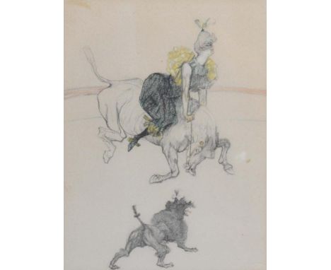 Henri de Toulouse-Lautrec, 1864-1901, France, At the Circus, Figure on Horseback with Monkey, lithograph in colours, bearing 