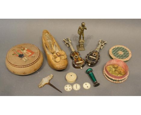 An Enamel Propelling Pencil, together with two tortoiseshell and mother of pearl inlaid miniature mandolin and a small collec
