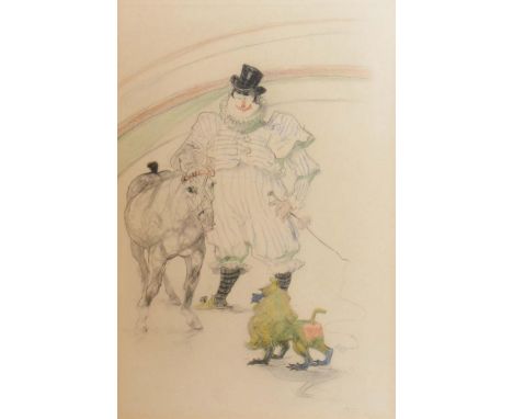 Henri de Toulouse-Lautrec, 1864-1901, France, At the Circus, Clown with Horse and Monkey, lithograph in colours, bearing stam