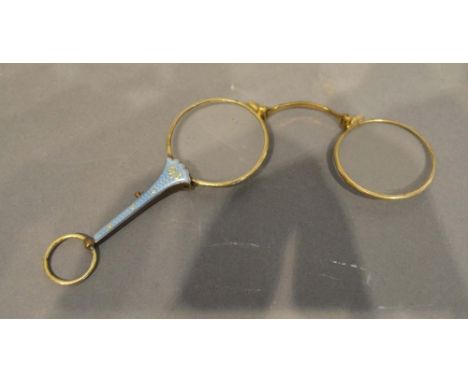 A Pair of Gold Plated and Enamel Decorated Lorgnettes 