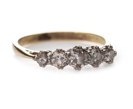 DIAMOND FIVE STONE RING, the graduated round brilliant cut diamonds totalling approximately 0.50 carats, marked 18ct, size O,