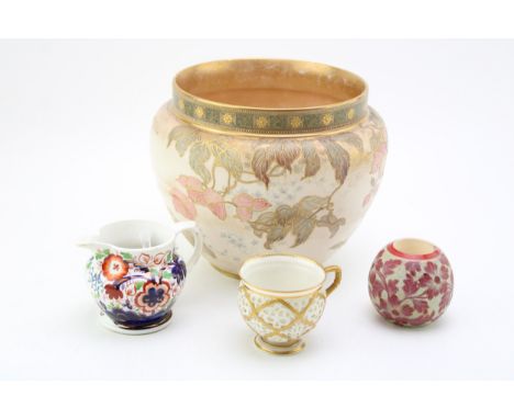 A Graingers of Worcester reticulated cup, gilt highlights, a match striker, possibly Taylor Tunnicliffe &amp; Co, a gaudy Wel