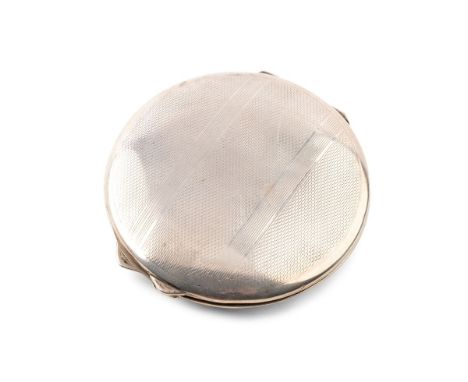 Hallmarked silver compact, engine turned decoration, internal mirror, gross 66.1g.