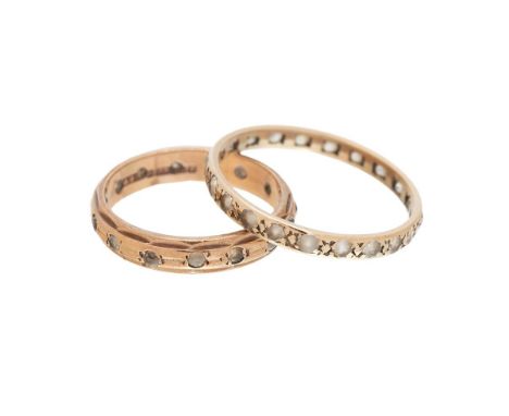 Two 9ct gold eternity rings, set clear stones, combined 3.3g, one size Q and the other K (2).