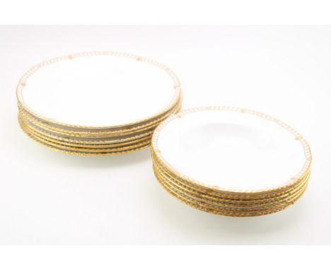 Royal Crown Derby dinner ware in the Prince Consort pattern to include six 21.5cm soup bowls and seven 26.5cm diameter dinner