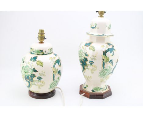 Two Masons pottery lamp bases in the Chartreuse pattern, tallest 43cm tall (2).  In good condition, untested.