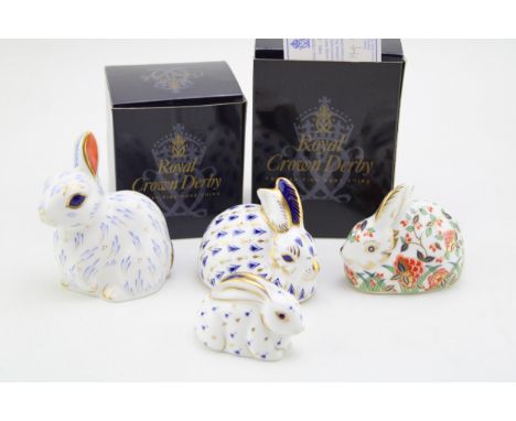 Royal Crown Derby paperweight, Snowy Rabbit, date code for 2002 (MMII), 21st year special anniversary edition with special he