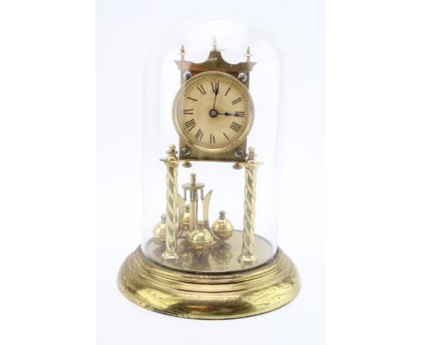 20th century anniversary clock under glass dome, 27cm tall, '141835' to rear.  Collection only. Untested.