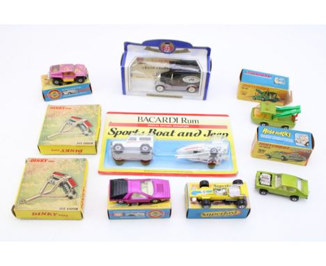 A collection of vintage die cast model vehicles to include five boxed Matchbox Superfast toys, 30 Beach Buggy, 34 Formula 1 R