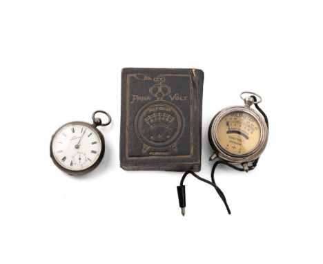 Silver pocket watch 'KAY Worcester', hallmarked Chester 1894, together with a boxed Voltmeter 'Para Volt'. (2)  Watch a/f.