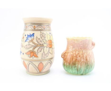 Charlotte Rhead for Crown Ducal vase together with Sylvac art vase, 17cm tall.  Of first quality with no obvious signs of dam