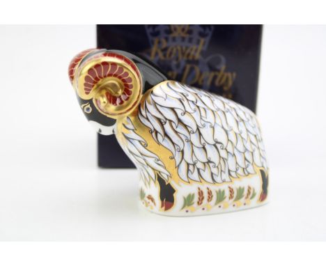Royal Crown Derby paperweight, Derby Ram, 7cm high, exclusively available from The Royal Crown Derby Visitors Centre, gold st