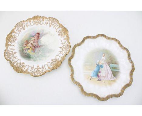 A Doulton Burslem shaped cabinet plate with romantical scene, signed, with a Charles Labarre for Doulton Burslem of puttis pl