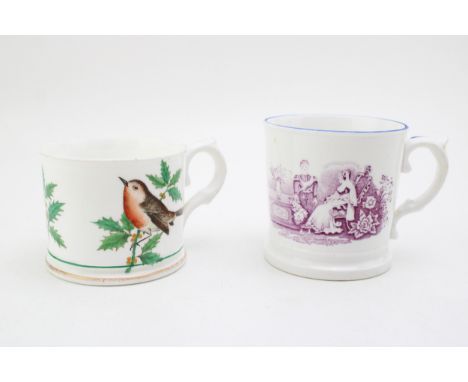 An antique Spode mug, marked Copeland, circa 1851-1895, with an antique transfer printed mug of a castle (2).  Both display w