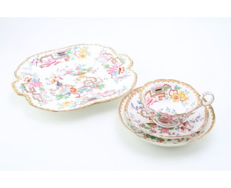 Minton "Chinese Tree" pattern trio together with a cake plate, Pattern no. 2067, c1840 - 1860. (4)  Of first quality with no 